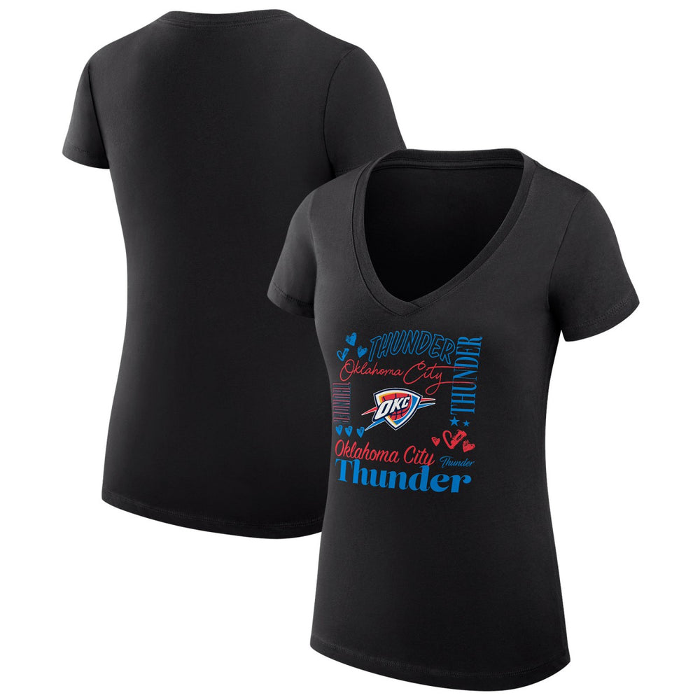 Oklahoma City Thunder G-III 4Her by Carl Banks Women's Super-Slim Fit Lightweight Team Name Collage Graphic V-Neck T-Shirt On Sale