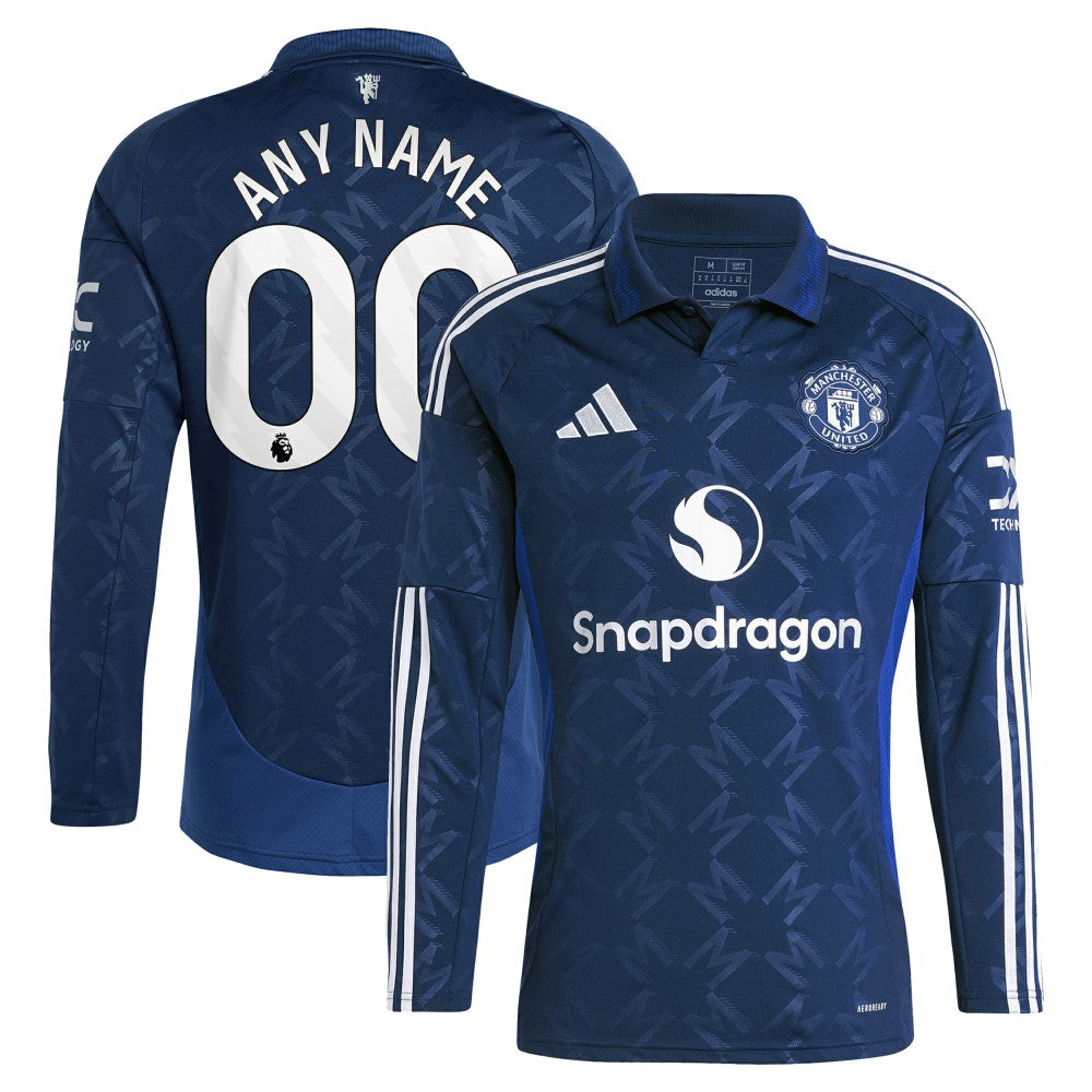 Manchester United 2024/25 Away Replica Long Sleeve Custom Jersey Navy - Adidas