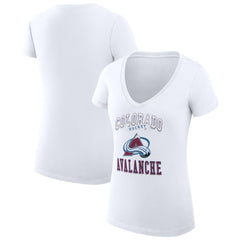 Colorado Avalanche G-III 4Her by Carl Banks Women's Super-Slim Fit Lightweight Team Logo Graphic V-Neck T-Shirt For Sale
