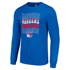 New York Rangers Starter Four Team Name Logo Long Sleeve Graphic T-Shirt Outlet