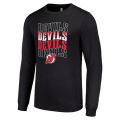 New Jersey Devils Starter Four Team Name Logo Long Sleeve Graphic T-Shirt For Sale