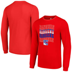 New York Rangers Starter Four Team Name Logo Long Sleeve Graphic T-Shirt Discount