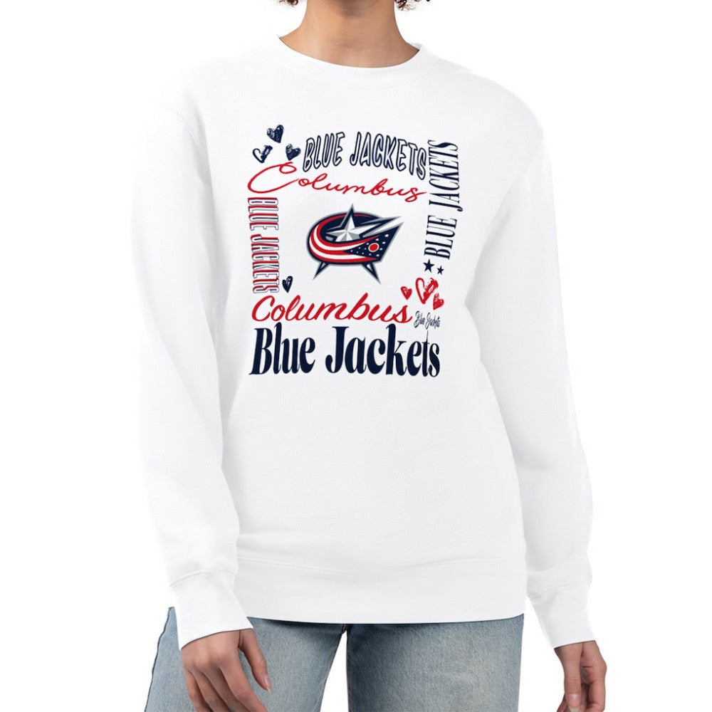Columbus Blue Jackets G-III 4Her by Carl Banks Women's Collage Graphic Fleece Long Sleeve Pullover Sweatshirt On Sale