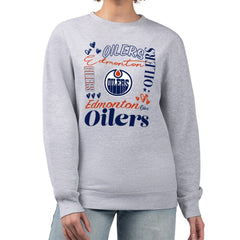 Edmonton Oilers G-III 4Her by Carl Banks Women's Collage Graphic Fleece Long Sleeve Pullover Sweatshirt For Sale