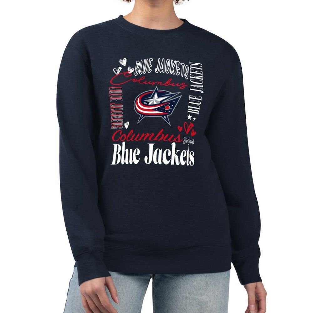 Columbus Blue Jackets G-III 4Her by Carl Banks Women's Collage Graphic Fleece Long Sleeve Pullover Sweatshirt On Sale