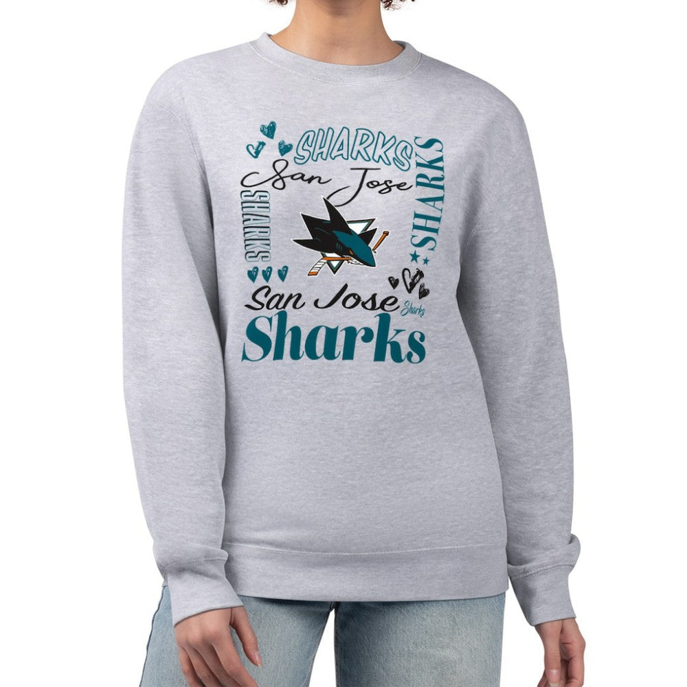 San Jose Sharks G-III 4Her by Carl Banks Women's Collage Graphic Fleece Long Sleeve Pullover Sweatshirt For Sale