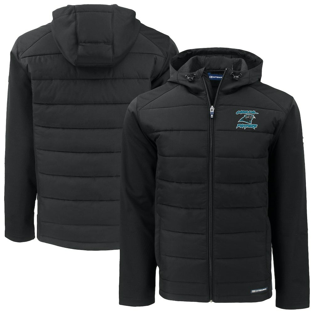 Carolina Panthers Cutter & Buck Evoke Hybrid Eco Softshell Recycled Full-Zip Hoodie Jacket