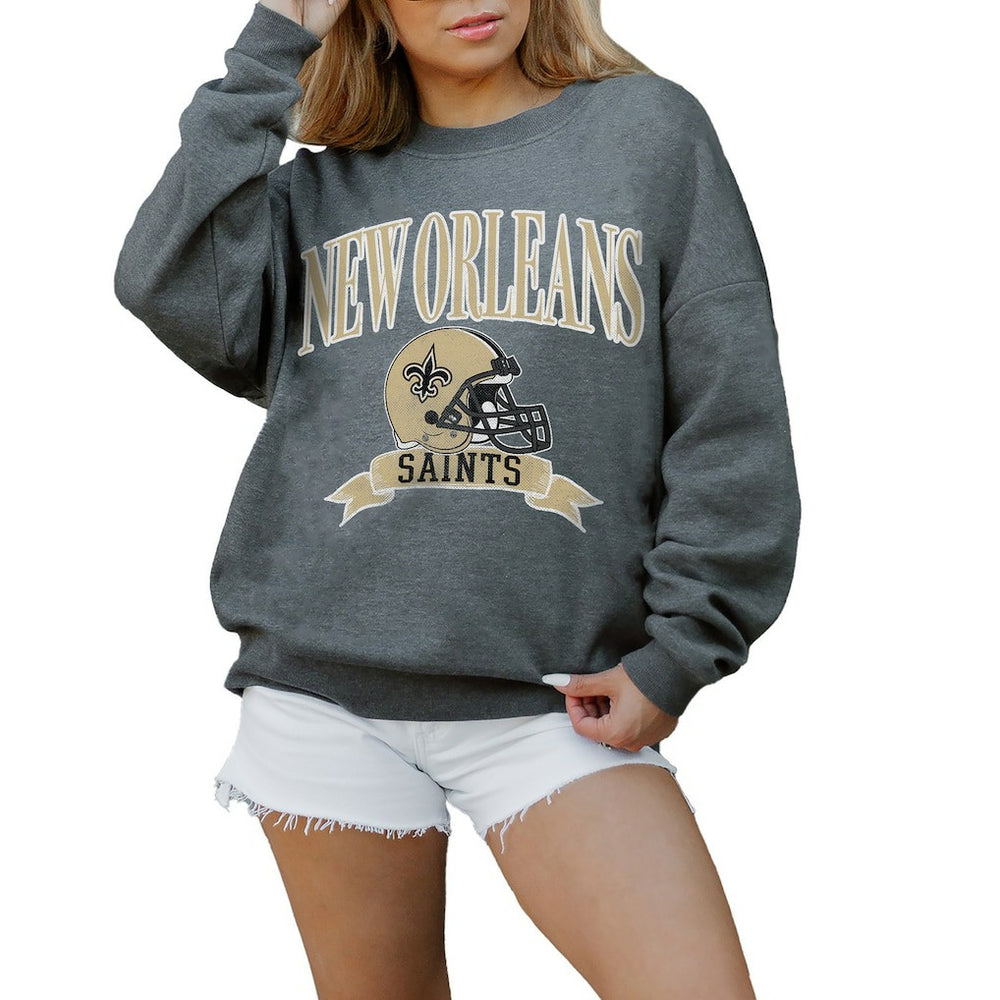 New Orleans Saints Gameday Couture Women's Oversized Seal The Deal Premium Fleece Drop Shoulder Pullover Sweatshirt
