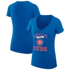 Chicago Cubs G-III 4Her by Carl Banks Women's Super-Slim Fit Lightweight Team Logo Graphic V-Neck T-Shirt | MLB New