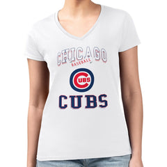 Chicago Cubs G-III 4Her by Carl Banks Women's Super-Slim Fit Lightweight Team Logo Graphic V-Neck T-Shirt | MLB For sale
