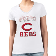 Cincinnati Reds G-III 4Her by Carl Banks Women's Super-Slim Fit Lightweight Team Logo Graphic V-Neck T-Shirt | MLB For sale