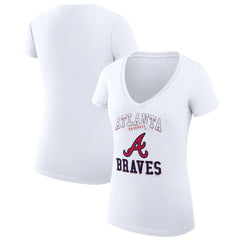Atlanta Braves G-III 4Her by Carl Banks Women's Super-Slim Fit Lightweight Team Logo Graphic V-Neck T-Shirt | MLB New