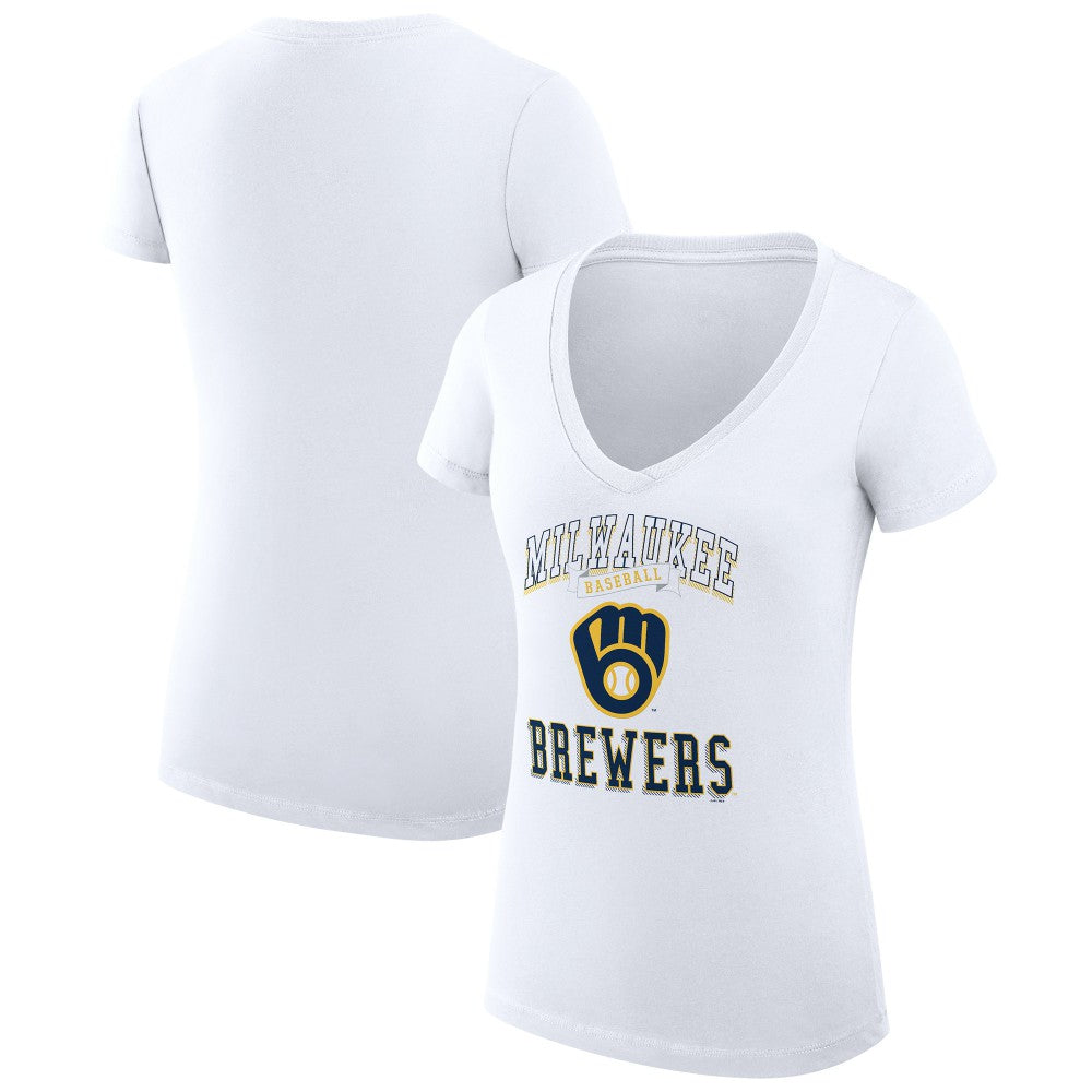 Milwaukee Brewers G-III 4Her by Carl Banks Women's Super-Slim Fit Lightweight Team Logo Graphic V-Neck T-Shirt | MLB Outlet