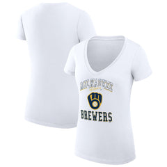 Milwaukee Brewers G-III 4Her by Carl Banks Women's Super-Slim Fit Lightweight Team Logo Graphic V-Neck T-Shirt | MLB Outlet