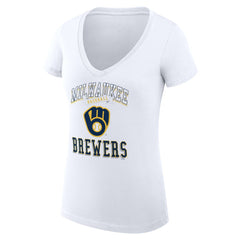 Milwaukee Brewers G-III 4Her by Carl Banks Women's Super-Slim Fit Lightweight Team Logo Graphic V-Neck T-Shirt | MLB Outlet