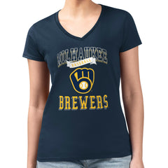 Milwaukee Brewers G-III 4Her by Carl Banks Women's Super-Slim Fit Lightweight Team Logo Graphic V-Neck T-Shirt | MLB Online