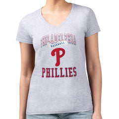 Philadelphia Phillies G-III 4Her by Carl Banks Women's Super-Slim Fit Lightweight Team Logo Graphic V-Neck T-Shirt | MLB New
