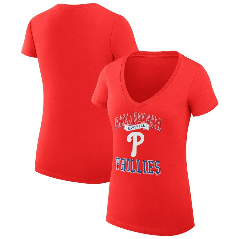 Philadelphia Phillies G-III 4Her by Carl Banks Women's Super-Slim Fit Lightweight Team Logo Graphic V-Neck T-Shirt | MLB New