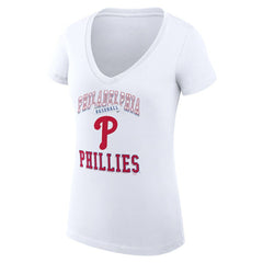 Philadelphia Phillies G-III 4Her by Carl Banks Women's Super-Slim Fit Lightweight Team Logo Graphic V-Neck T-Shirt | MLB Online