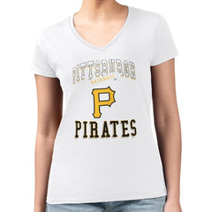 Pittsburgh Pirates G-III 4Her by Carl Banks Women's Super-Slim Fit Lightweight Team Logo Graphic V-Neck T-Shirt | MLB Online