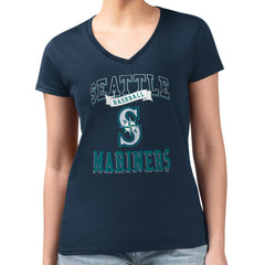 Seattle Mariners G-III 4Her by Carl Banks Women's Super-Slim Fit Lightweight Team Logo Graphic V-Neck T-Shirt | MLB Outlet