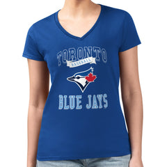 Toronto Blue Jays G-III 4Her by Carl Banks Women's Super-Slim Fit Lightweight Team Logo Graphic V-Neck T-Shirt | MLB Discount