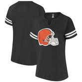 Cleveland Browns Fanatics Women's Plus Size Logo Striped Raglan Notch Neck T-Shirt