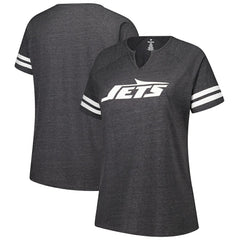 New York Jets Fanatics Women's Plus Size Logo Striped Raglan Notch Neck T-Shirt