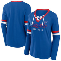 Buffalo Bills Fanatics Women's Plus Size Won & Done Lace-Up V-Neck Long Sleeve T-Shirt