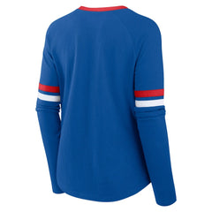 Buffalo Bills Fanatics Women's Plus Size Won & Done Lace-Up V-Neck Long Sleeve T-Shirt