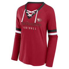 San Francisco 49ers Fanatics Women's Plus Size Won & Done Lace-Up V-Neck Long Sleeve T-Shirt