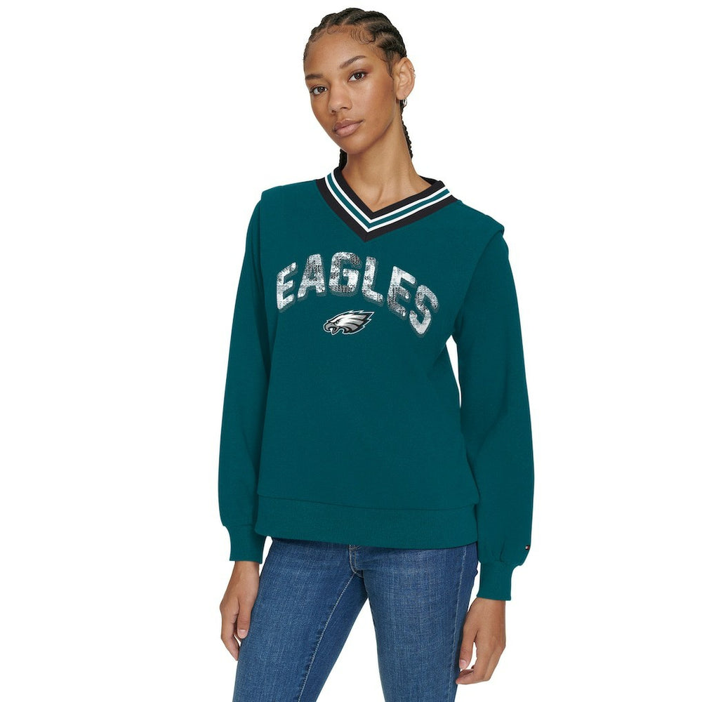 Philadelphia Eagles Tommy Hilfiger Women's Alice V-Neck Pullover Sweatshirt