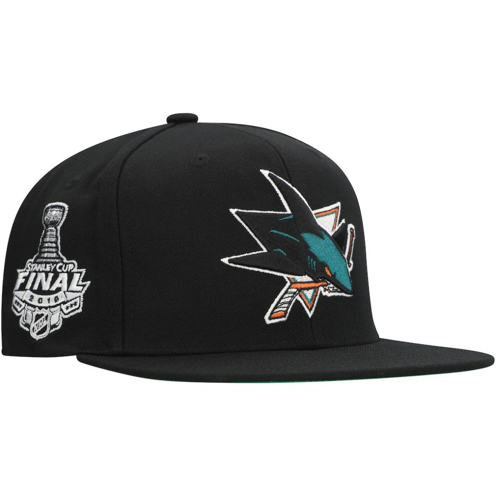 San Jose Sharks Mitchell & Ness Core Top Spot Snapback Hat For Sale