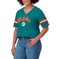 Miami Dolphins WEAR by Erin Andrews Women's Plus Size Color Block Boxy V-Neck T-Shirt