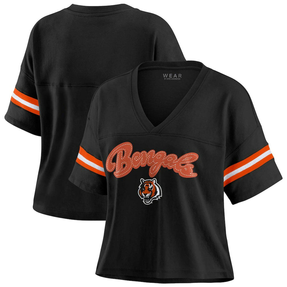 Cincinnati Bengals WEAR by Erin Andrews Women's Plus Size Color Block Boxy V-Neck T-Shirt