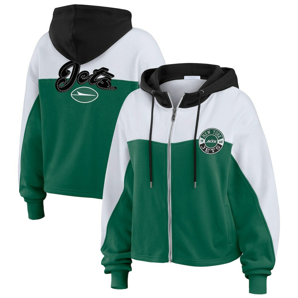 New York Jets WEAR by Erin Andrews Women's Color Block Full-Zip Hoodie