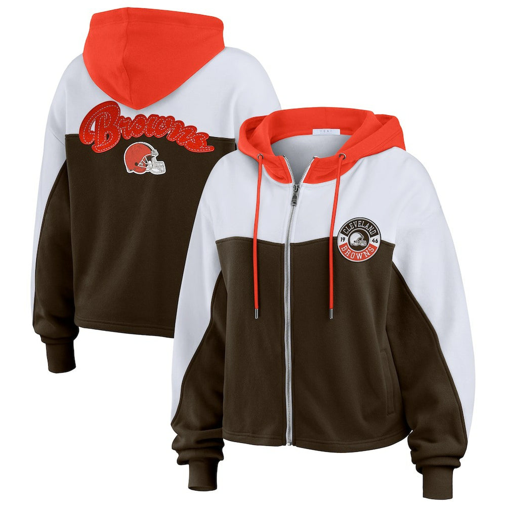 Cleveland Browns WEAR by Erin Andrews Women's Plus Size Color Block Full-Zip Hoodie