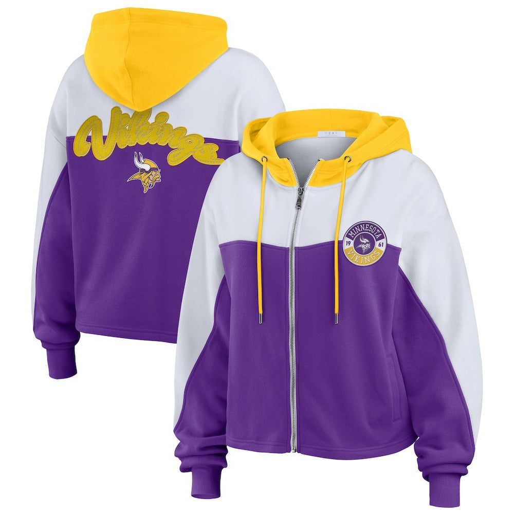 Minnesota Vikings WEAR by Erin Andrews Women's Plus Size Color Block Full-Zip Hoodie