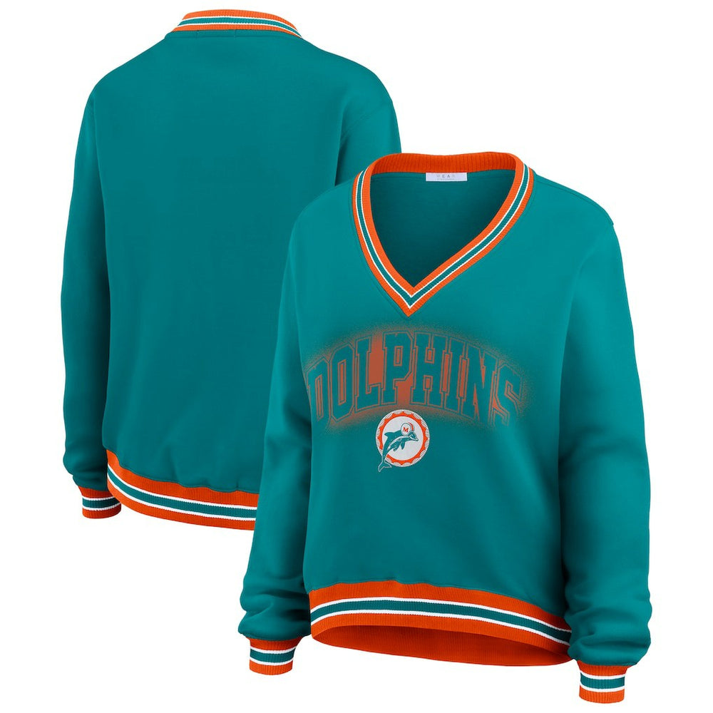 Miami Dolphins WEAR by Erin Andrews Women's Oversized Long Sleeve V-Neck Sweatshirt