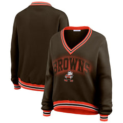 Cleveland Browns WEAR by Erin Andrews Women's Oversized Long Sleeve V-Neck Sweatshirt