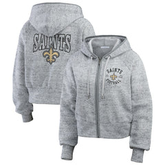 New Orleans Saints WEAR by Erin Andrews Women's Speckled Fleece Cropped Full-Zip Hoodie