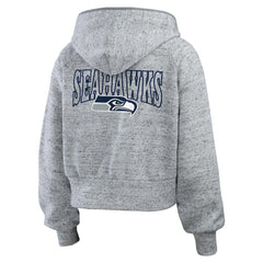 Seattle Seahawks WEAR by Erin Andrews Women's Speckled Fleece Cropped Full-Zip Hoodie