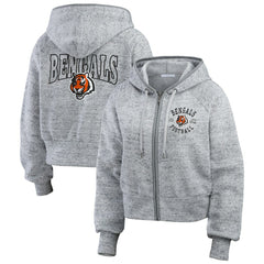 Cincinnati Bengals WEAR by Erin Andrews Women's Speckled Fleece Cropped Full-Zip Hoodie