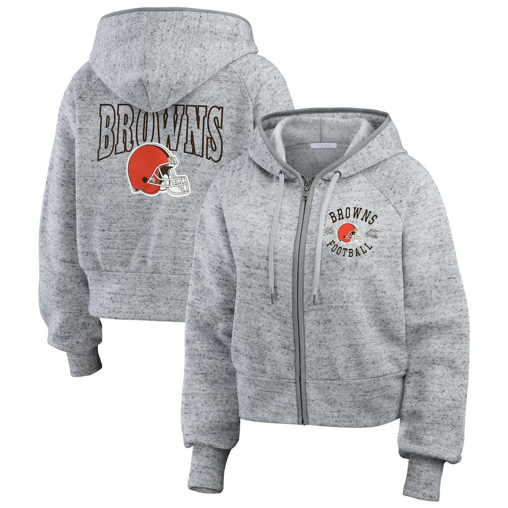 Cleveland Browns WEAR by Erin Andrews Women's Speckled Fleece Cropped Full-Zip Hoodie