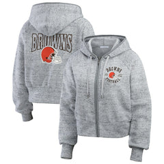 Cleveland Browns WEAR by Erin Andrews Women's Speckled Fleece Cropped Full-Zip Hoodie