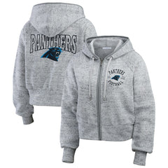 Carolina Panthers WEAR by Erin Andrews Women's Speckled Fleece Cropped Full-Zip Hoodie