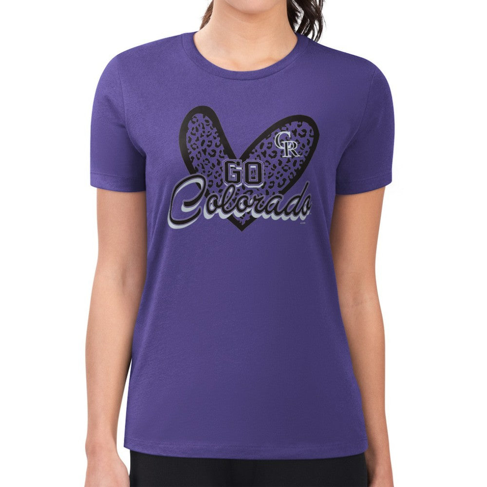 Colorado Rockies G-III 4Her by Carl Banks Women's Super-Slim Fit Lightweight Leopard Heart T-Shirt | MLB Sale