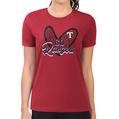 Texas Rangers G-III 4Her by Carl Banks Women's Super-Slim Fit Lightweight Leopard Heart T-Shirt | MLB Shop