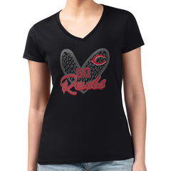 Cincinnati Reds G-III 4Her by Carl Banks Women's Super-Slim Fit Lightweight Leopard Heart V-Neck T-Shirt | MLB For sale