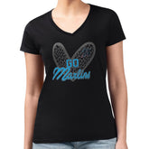Miami Marlins G-III 4Her by Carl Banks Women's Super-Slim Fit Lightweight Leopard Heart V-Neck T-Shirt | MLB Discount